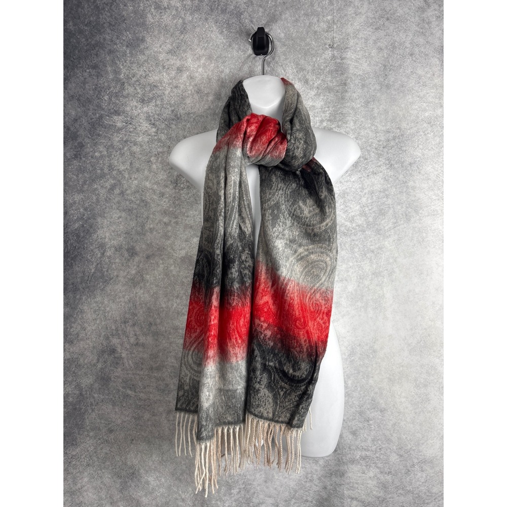 V. FRAAS Women's Paisley Fringe Black Red Gray Wrap Scarf Made in Germany